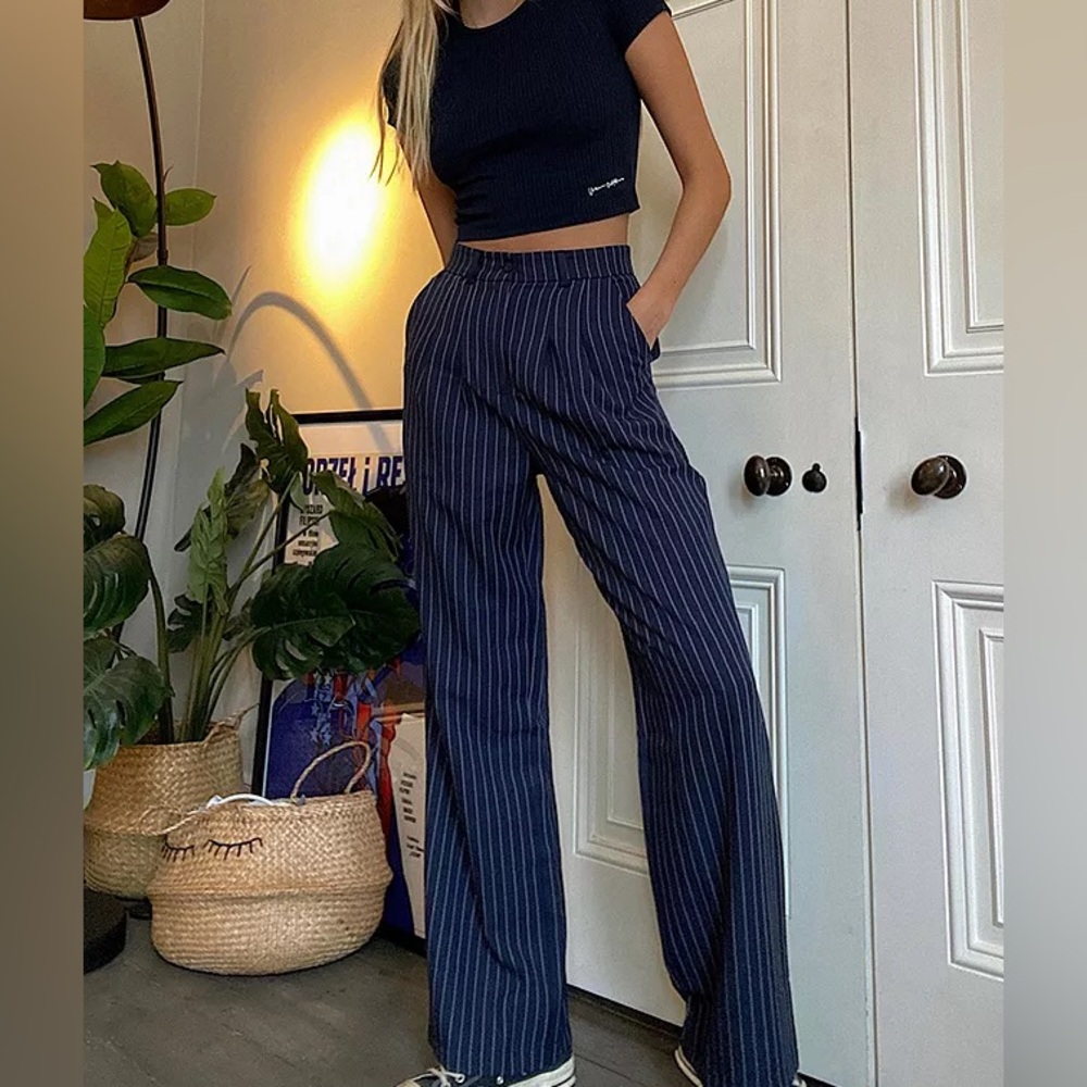 Urban Outfitters Archive Navy Pinstripe Puddle Trouser